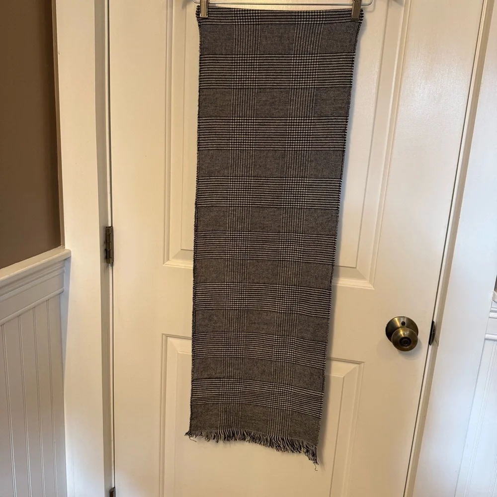 POLO RALPH LAUREN SCARF UNISEX BLACK WHITE PLAID COTTON LONG RECTANGLE